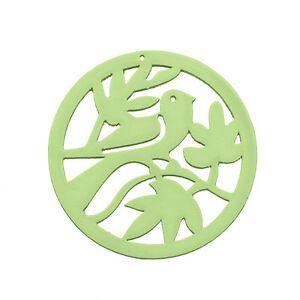 Round Green Logo - Round Green Carved Wood Bird in Tree Pendant 50mm Pack of 1 (M86)