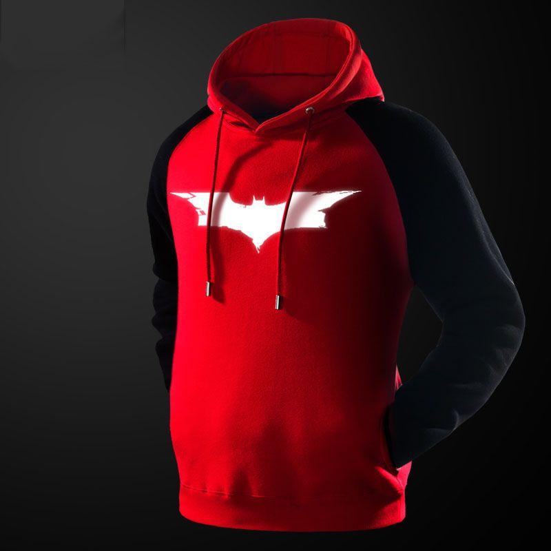 Red and Black Batman Logo - Luminous Batman Logo Sweatshirt Mens Black Marvel Superhero Hoodie ...