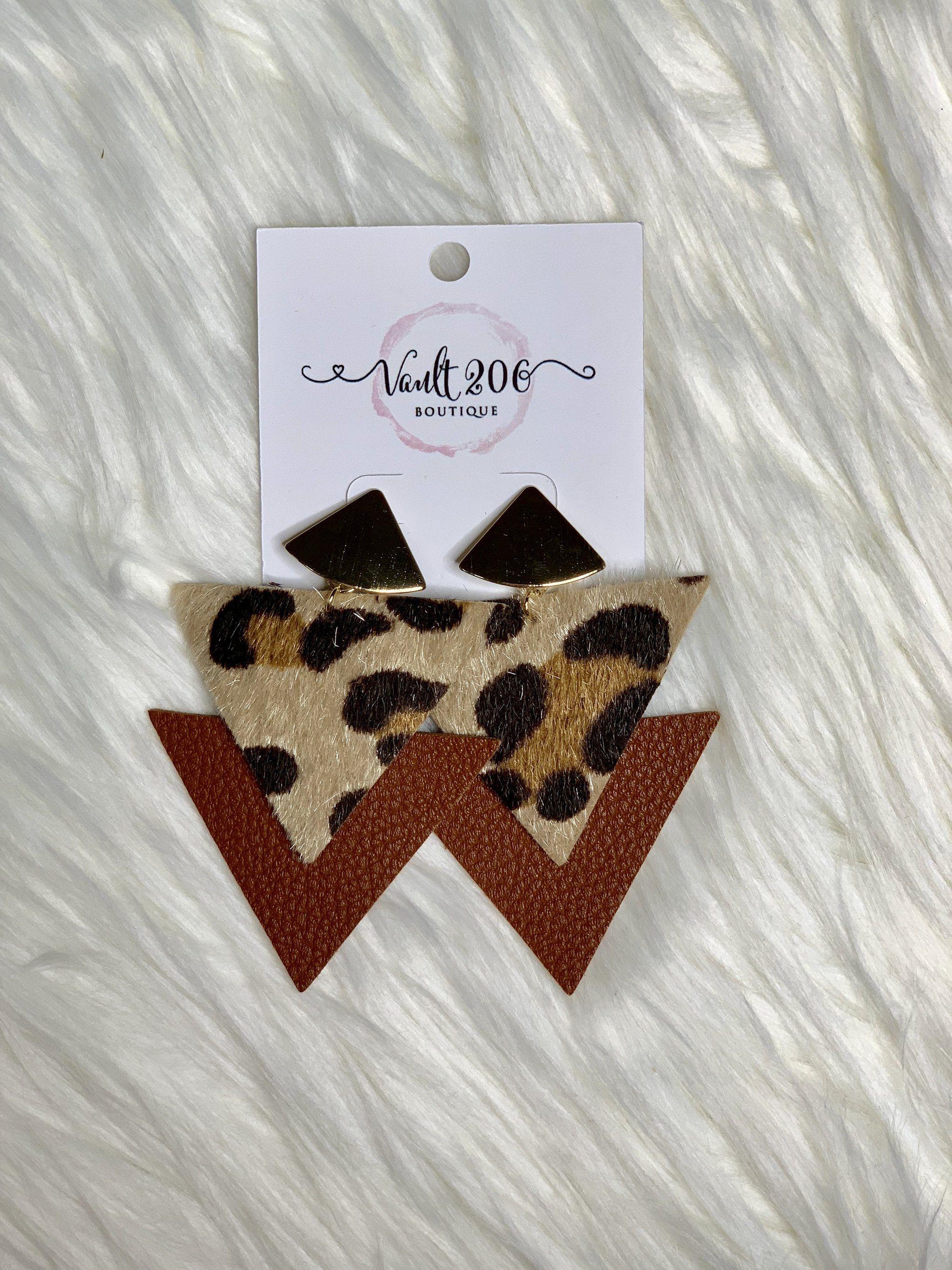 Three Color Triangle Logo - Tri-Color Triangle Leopard Earrings - Vault 206 Boutique