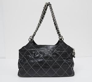 CC Purse Logo - CHANEL Black Quilted Leather CC Logo Chain Strap Shoulder Bag ...
