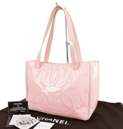 CC Purse Logo - Chanel Pink Patent Leather CC Logo Tote Bag Purse