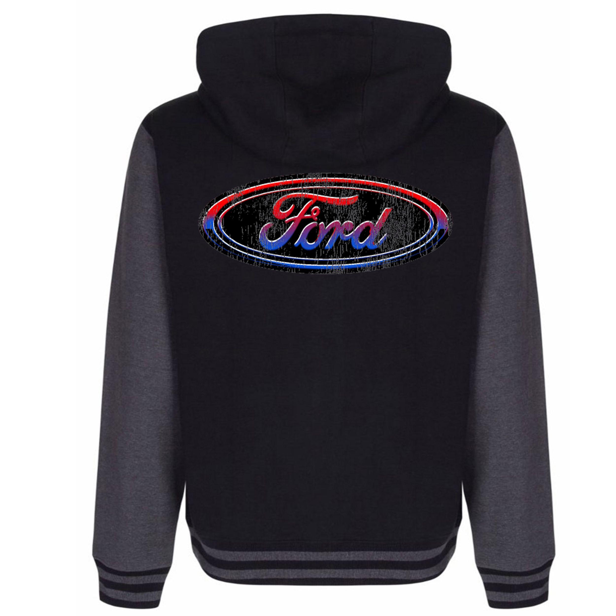 Black Blue Oval Logo - Ford Varsity Hoody Genuine Oval Logo Licensed Hoodie Jacket Classic