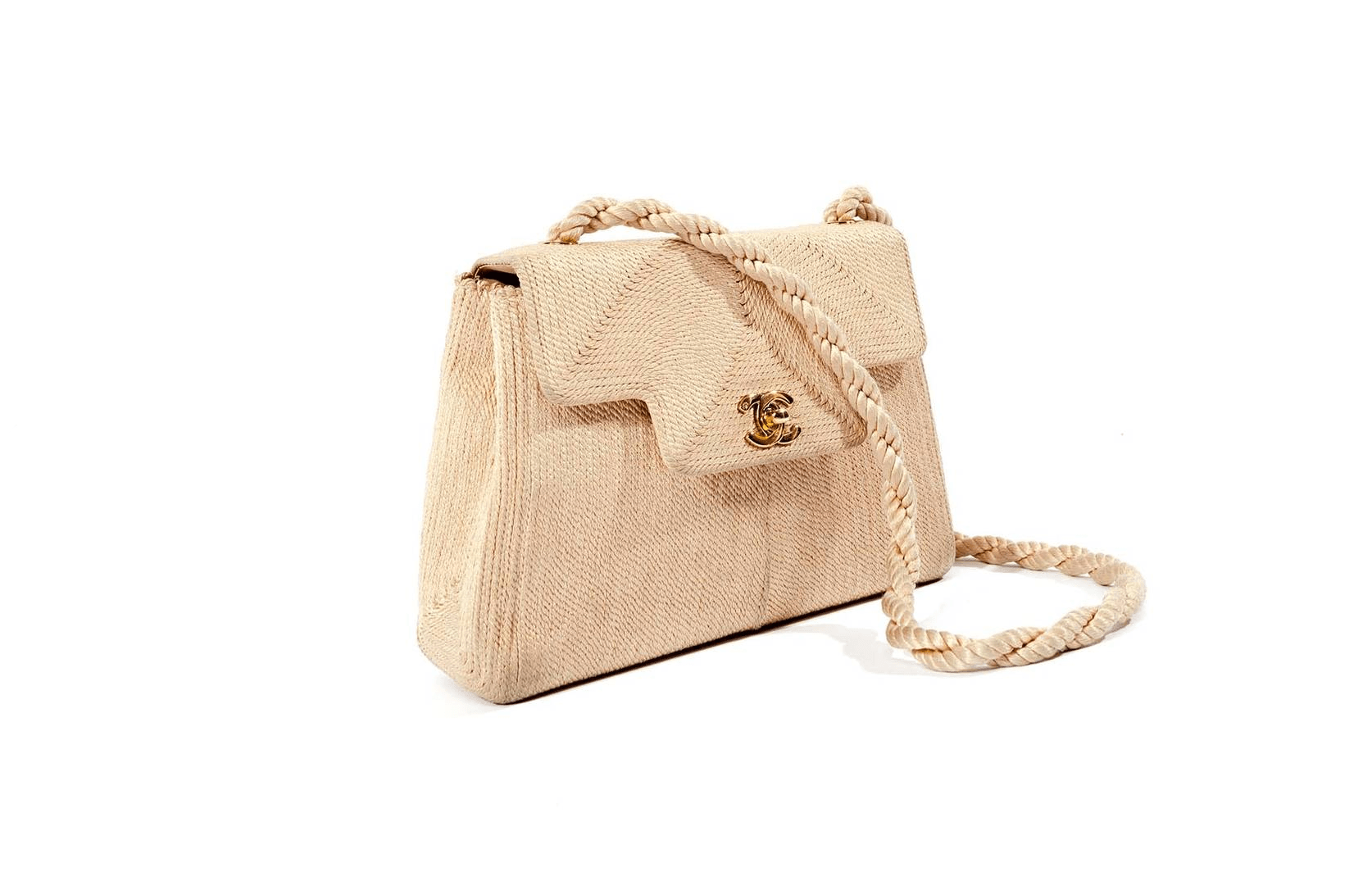 CC Purse Logo - schusi biz - Chanel Vintage beige rope purse with gold logo double ...
