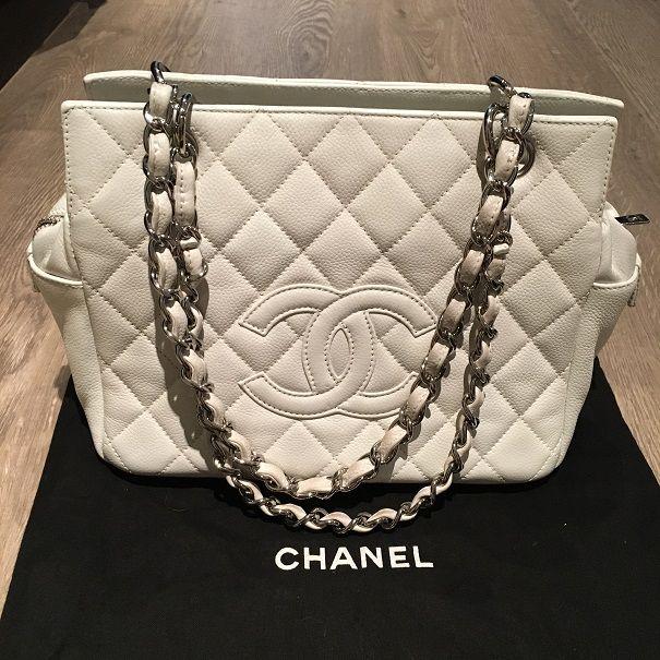 CC Purse Logo - $2800 Chanel Classic CC Logo White Caviar Quilted Leather Petite