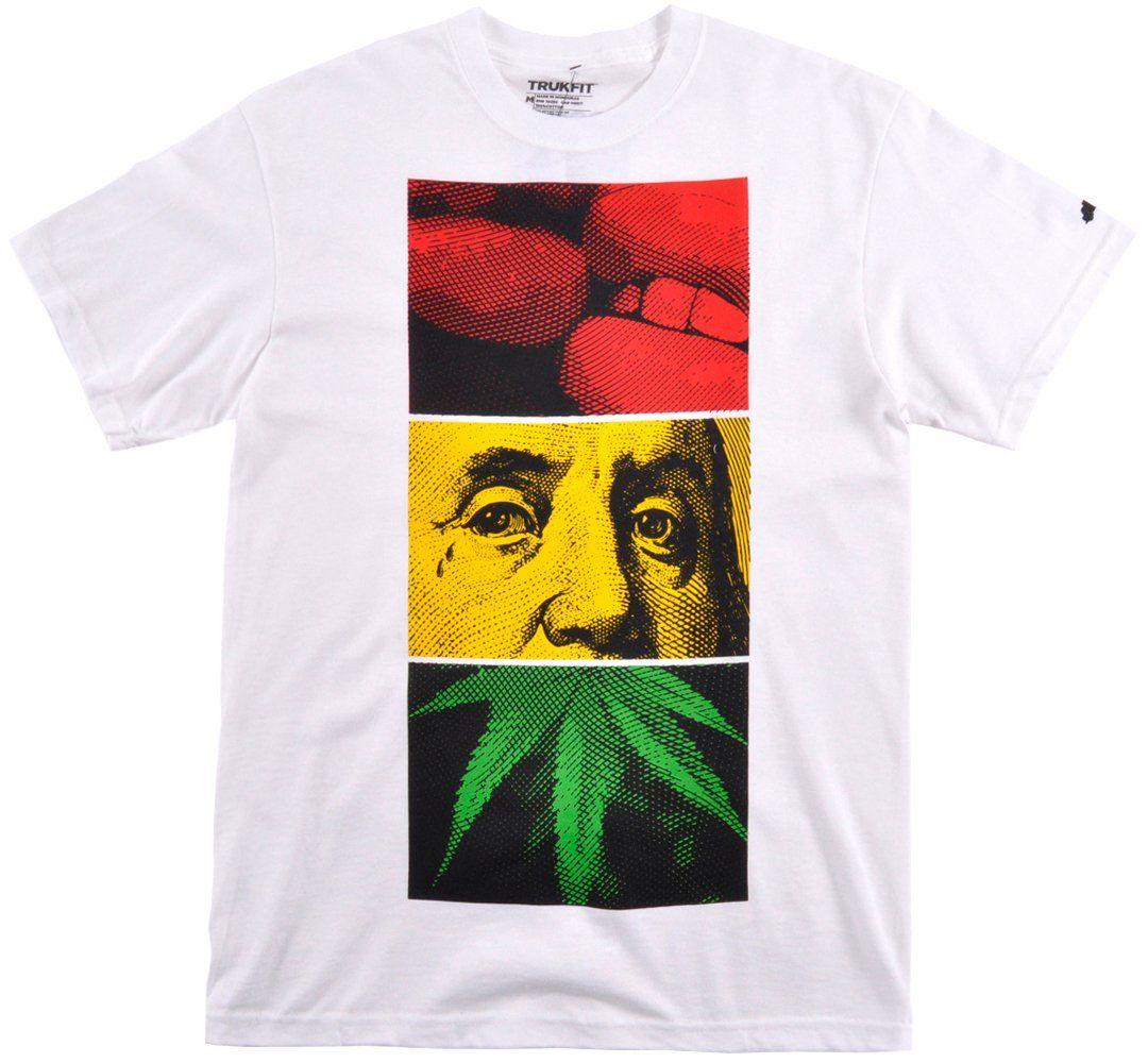 Lil Wayne Trukfit Clothing Logo - Trukfit Rasta T-Shirt Ben Franklin Weed Reggae Top Mens Lil Wayne ...