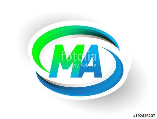 Green Colored Company Logo - initial letter MA logotype company name colored blue and green ...