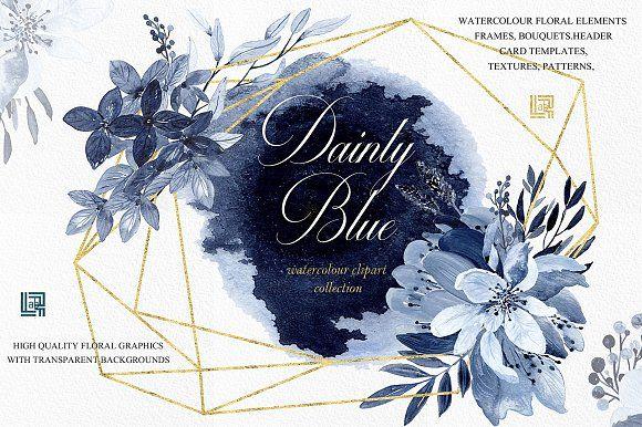 Navy Blue Flower Logo - Dainty blue Navy blue flowers ~ Illustrations ~ Creative Market