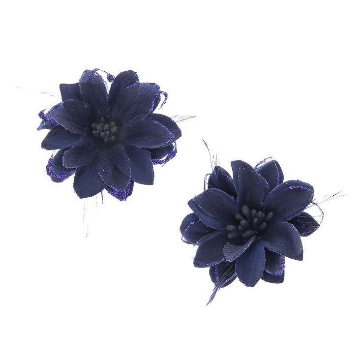 Navy Blue Flower Logo - Feather Flower Hair Clips, 2 Pack