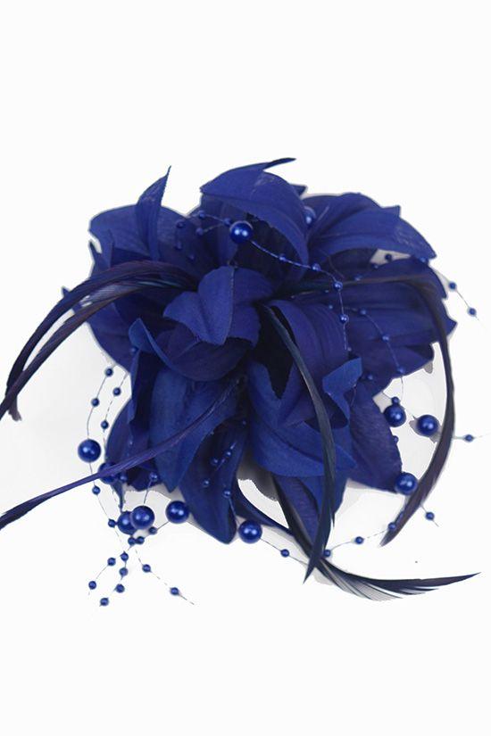 Navy Blue Flower Logo - Navy/Royal Blue Flower Bead & Feather Clip Fascinator | Fascinators