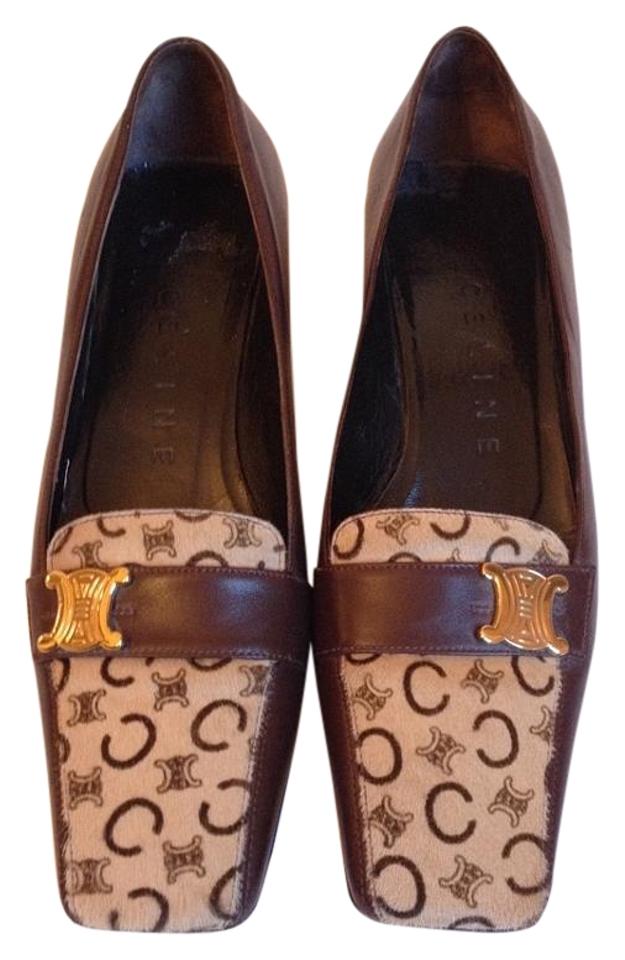 Celine Vintage Logo - Céline Brown Logo Printed Pony Hair Pumps Size US 6.5 Regular M, B