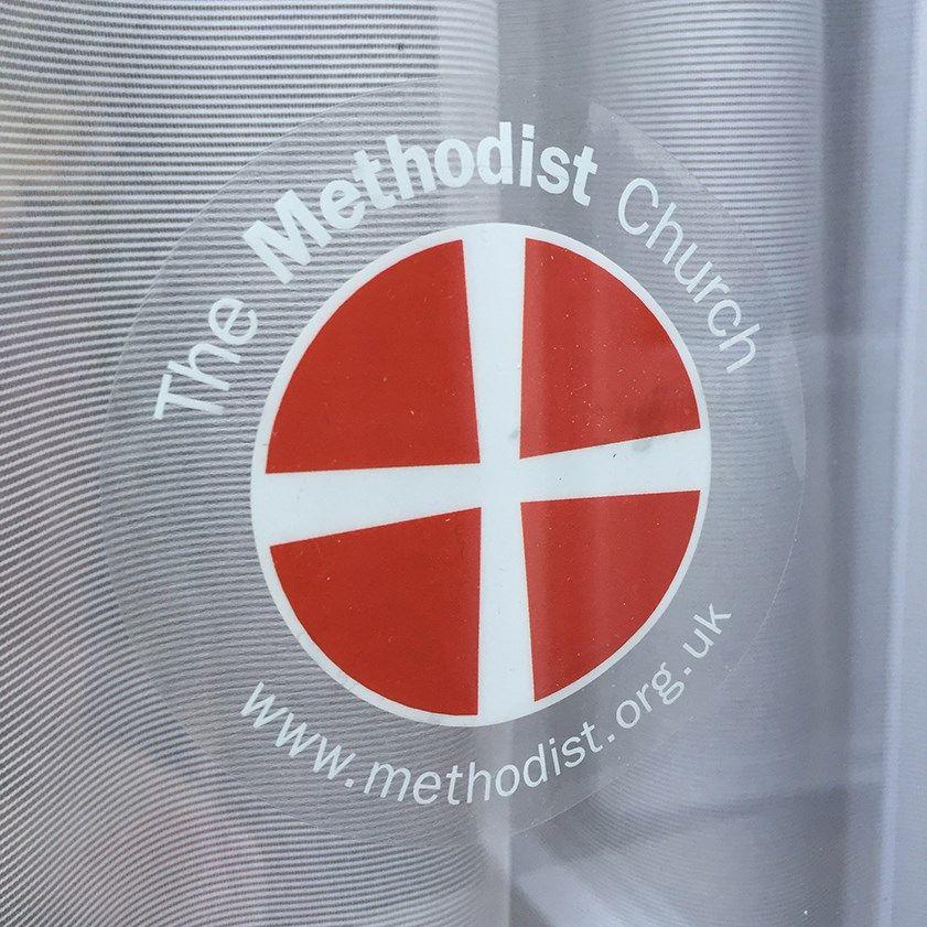 Church Window Logo - Methodist Window Sticker, 80mm diameter