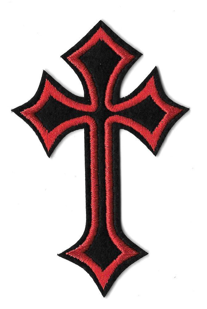 Sewing Red Cross Logo - Cross - Bikers - Celtic - Red & Black - Embroidered Iron On Badge ...