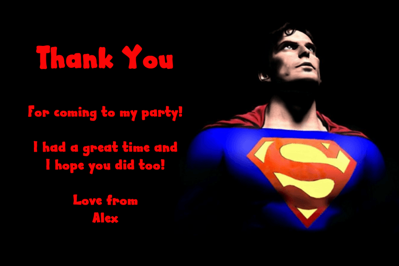 Thank You Superman Logo - Black Superman Children s Party Thank You Cards