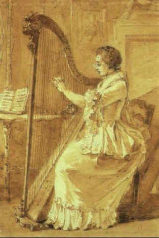 Woman Harp Logo - Elegant young woman playing a harp by Jean Michel Moreau le Jeune