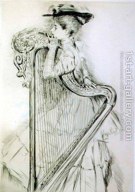 Woman Harp Logo - Woman with a harp Painting by Paul Cesar Helleu Reproductionst
