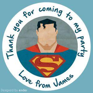 Thank You Superman Logo - Personalised Retro Superman 37mm Round Stickers labels Party bag