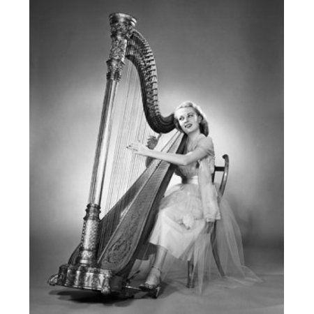 Woman Harp Logo - Young woman playing a harp Canvas Art - (24 x 36)