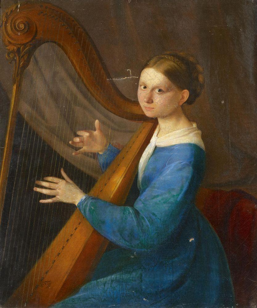 Woman Harp Logo - Carl Timoleon von Neff (1804-1877) — Portrait of a Young Lady with ...
