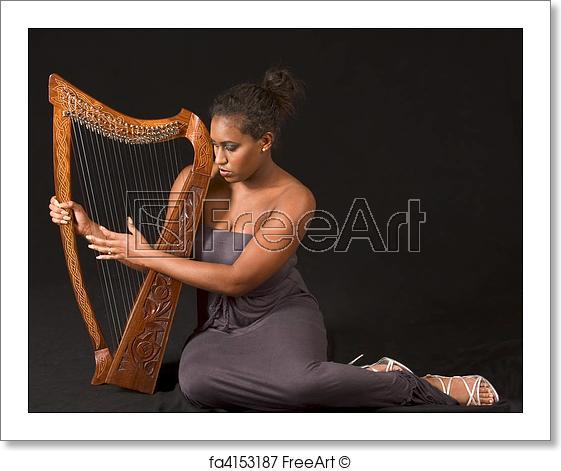 Woman Harp Logo - Free art print of African-American woman with harp. Portrait of ...