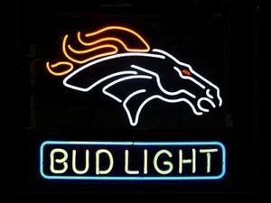 Neon Broncos Logo - New Bud Light Denver Broncos Beer Real Glass Neon Light Sign 24x20