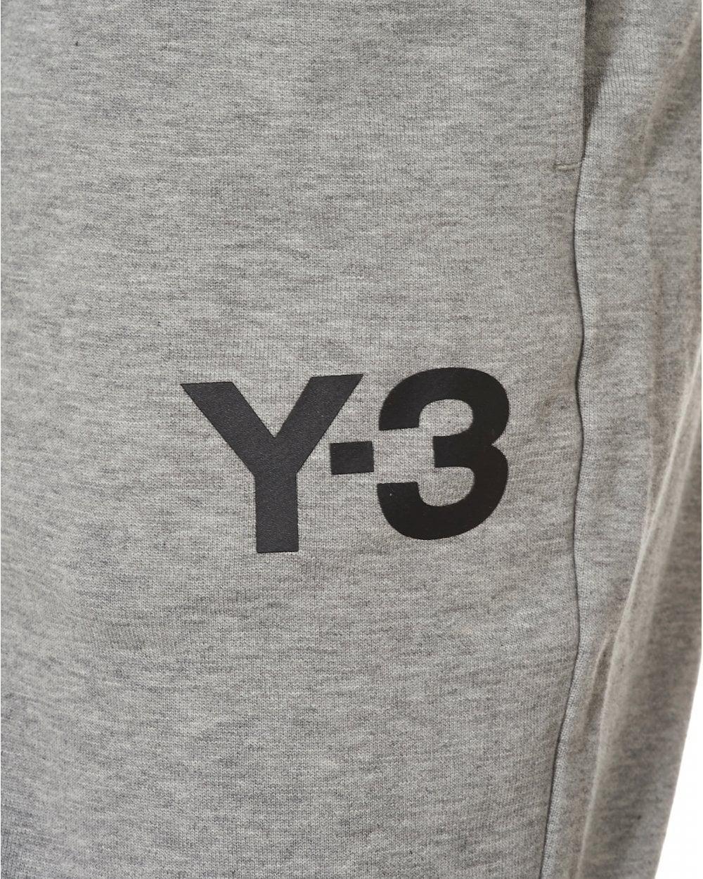 Black Y Logo - Y 3 Classic Black Logo Joggers, Grey Cuffed Sweatpants In Gray
