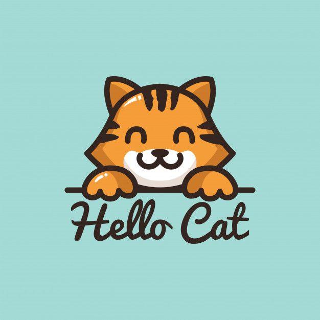 Cute Cat Logo - Cute cat logo cartoon character smile face with paw pet shop Vector ...