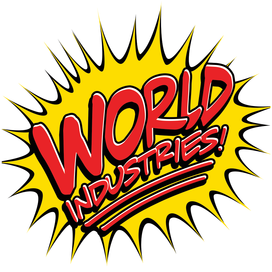World Industries Logo - Limited Edition World Industries Stickers. Comic Logo Sticker