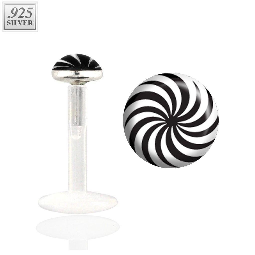 Black and White Swirl Logo - Bioflex labret with black and white swirl logo