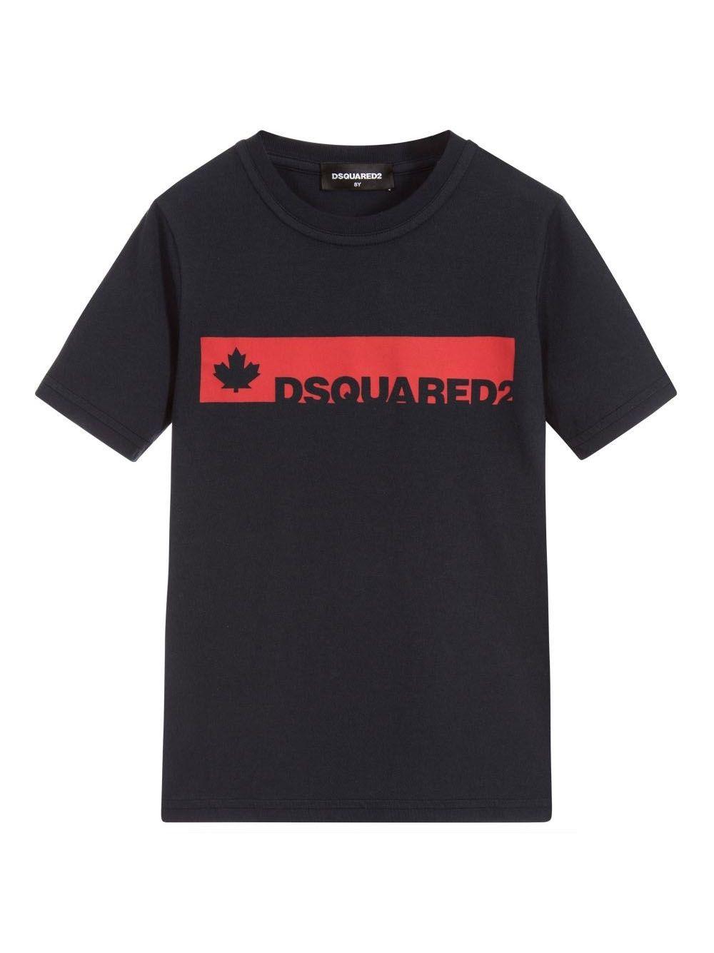 Black Gray and Red Logo - DSQUARED2 Kids Navy & Red Logo T Shirt