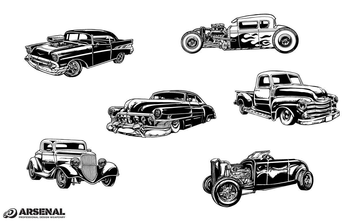 Vintage American Cars Logo - Vintage Cars Vector Pack from Go Media's Arsenal