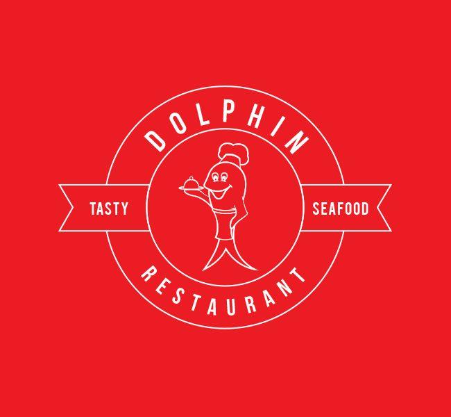 Red and White Circle Restaurant Logo - Dolphin Restaurant Logo & Business Card Template Design Love