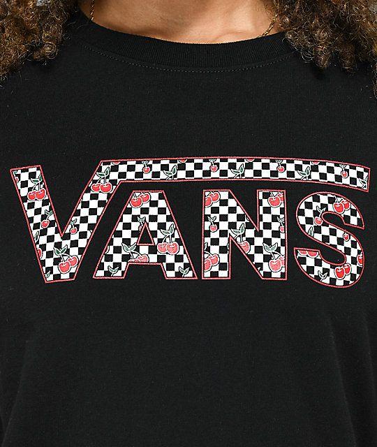 Checkered Vans Logo - Vans Cherry Checkerboard Black T Shirt