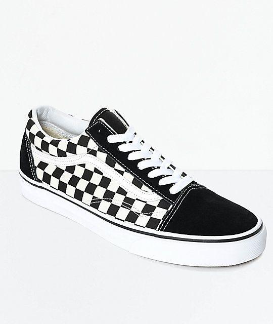 Checkered Vans Logo - Vans Old Skool Black & White Checkered Skate Shoes