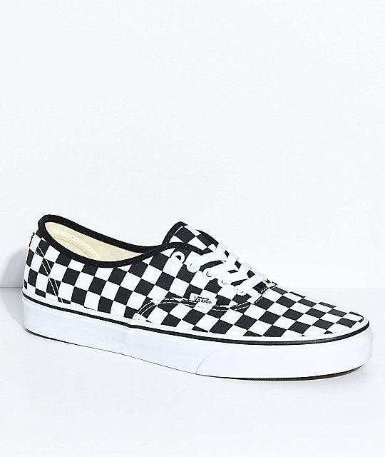 Checkered Vans Logo - Vans Authentic Black & White Checkered Skate Shoes | Zumiez