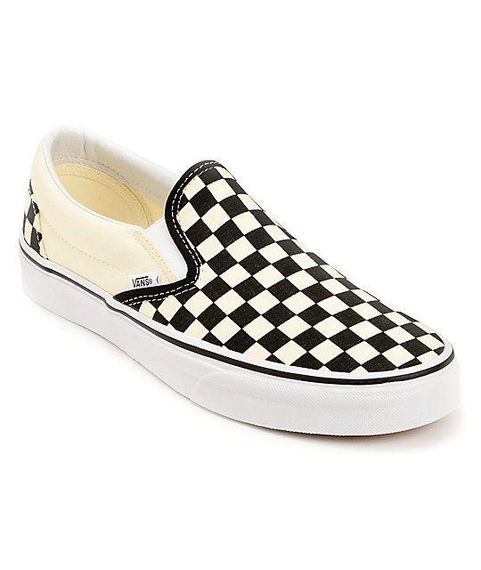Checkered Vans Logo - Vans Black & White Checkered Slip On Canvas Skate Shoes