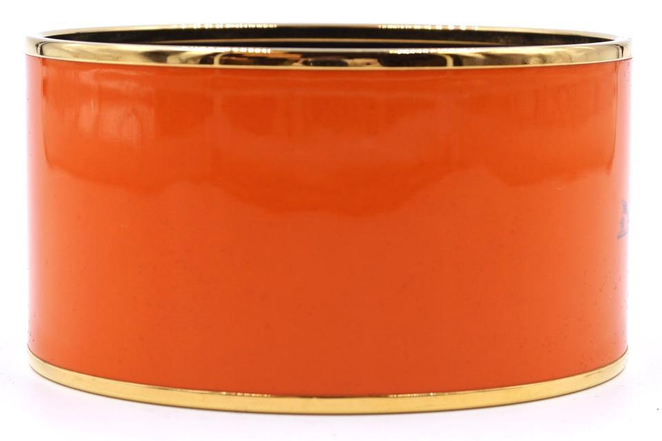 Gold and Orange Logo - Hermès Gold Orange Logo Enamel Plated Wide Cuff Bracelet