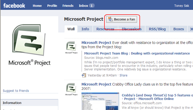 Become a Fan On Facebook Logo - New Project Fan Page on Facebook – Microsoft Project 2010