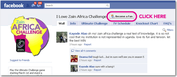Become a Fan On Facebook Logo - Zain Africa Challenge on Facebook