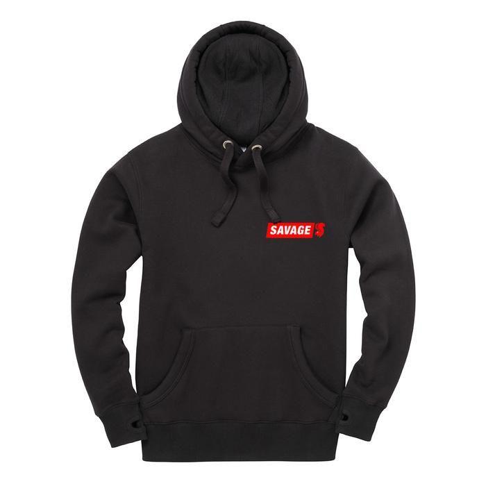 Black Gray and Red Logo - Savage Pullover Hoodie in Black With Embroidered Red Logo