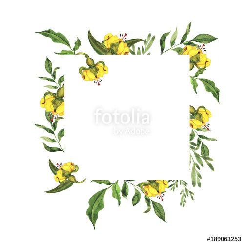 A Yellow Flower Logo - Yellow flowers and green leaves border on white background. Design ...