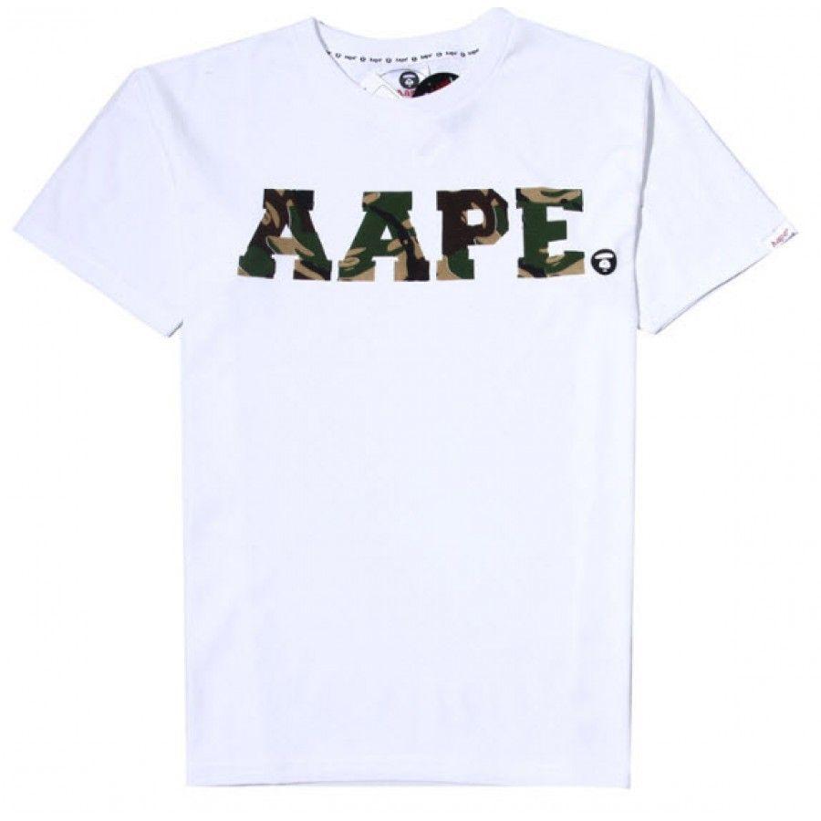 White Bathing Ape Logo - A Bathing Ape AAPE Text Camo T Shirt (White)