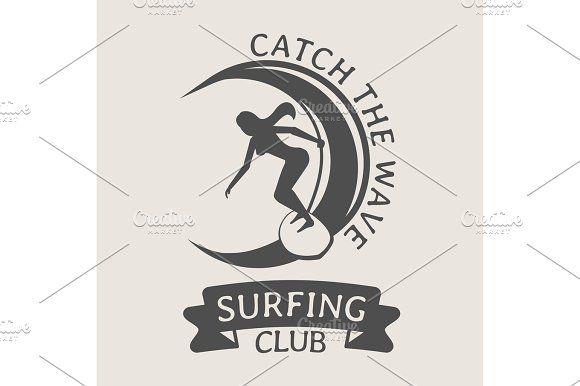 Surfboard Logo - Logo with woman riding on surfboard ~ Icons ~ Creative Market