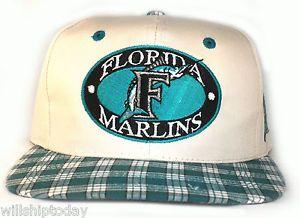 Marlins Old Logo - Florida Marlins snapback vintage plaid checkers flat brim cap old ...