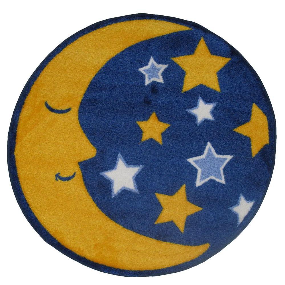 Stars in Yellow Circle Logo - LA Rug Fun Time Shape Moon & Stars Yellow, Blue and White 3 ft