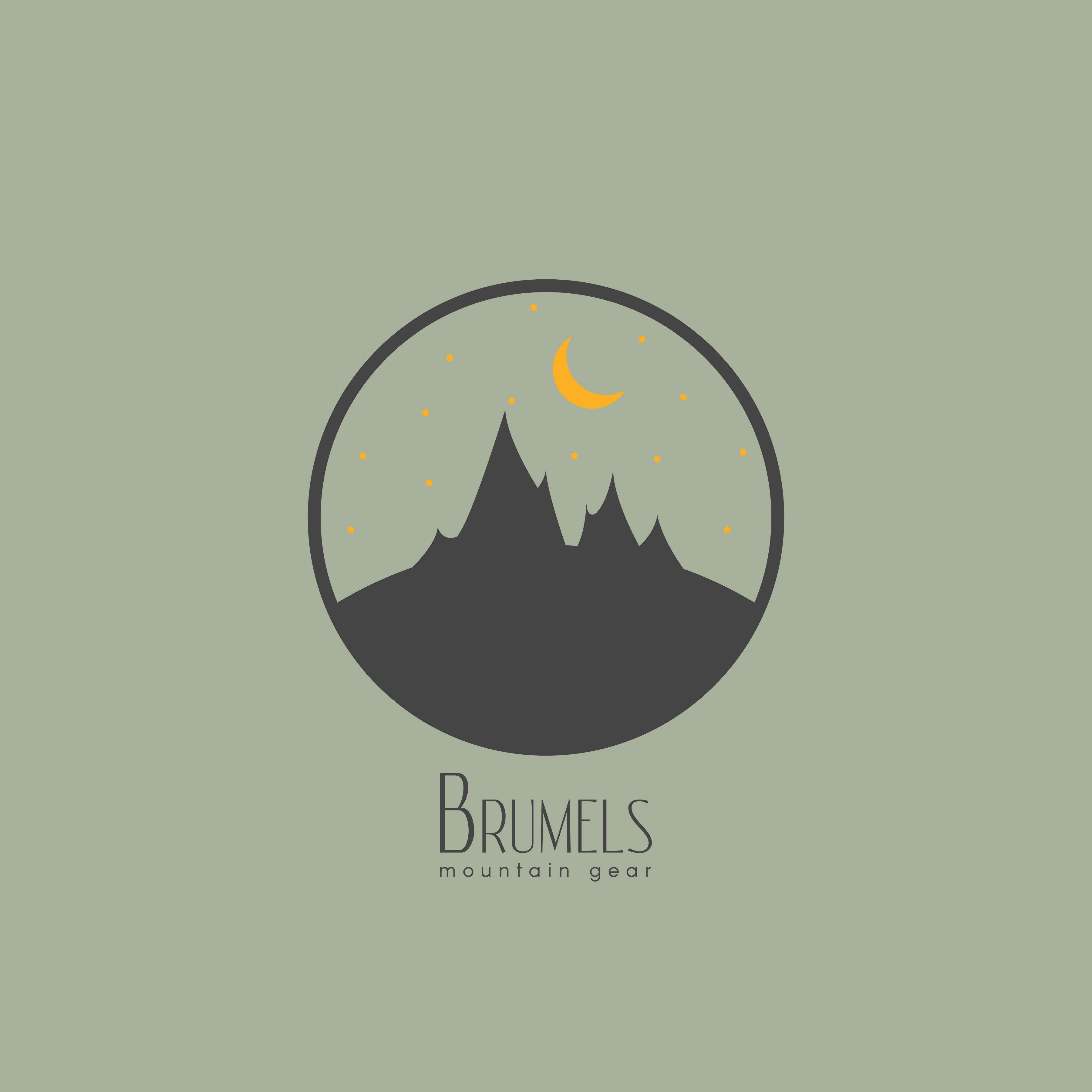 Green and Yellow in a Circle Logo - Brumels mountain gear, mountain, circle, logo, hiking, moon, stars ...