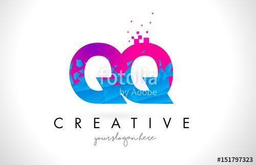 Broken Blue Circle Logo - QQ Q Q Letter Logo with Shattered Broken Blue Pink Texture Design ...