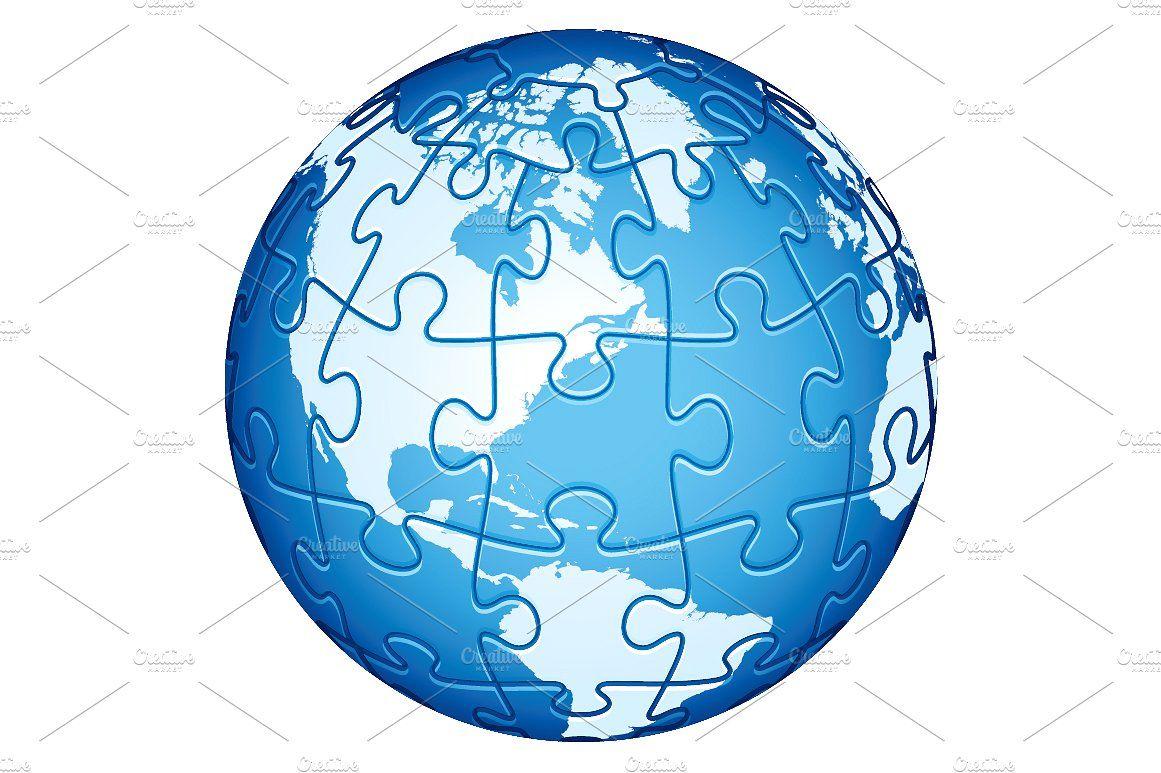 World Puzzle Logo - Jigsaw Puzzle Globe. America. Illustrations Creative Market