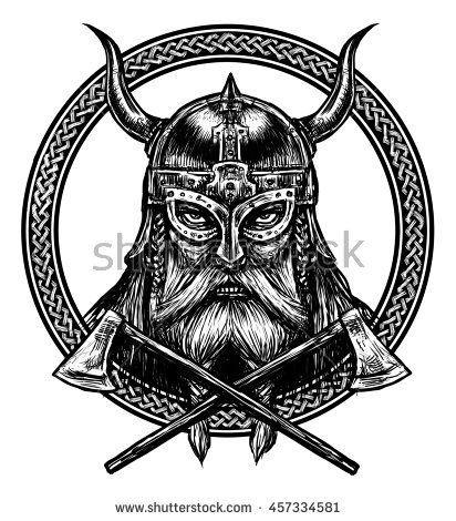 Viking Head Logo - Ancient viking head in a ring with scandinavian ornament logo
