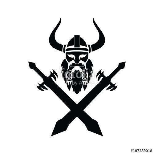 Viking Head Logo - viking head cross sword vector illustration Stock image and royalty