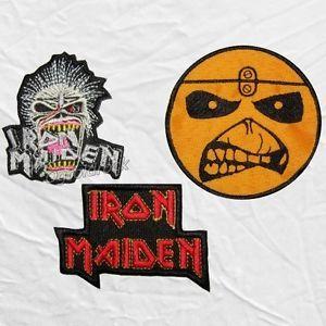 Eddie Iron Maiden Logo - Set Iron Maiden Embroidered Patches Word Logo Yellow Smile Face